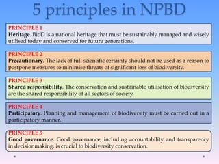 5 principles in NPBD
PRINCIPLE 1
Heritage. BioD is a national heritage that must be sustainably managed and wisely
utilise...