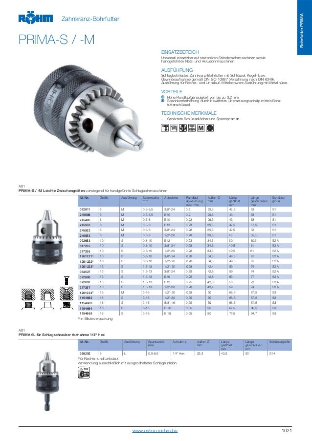 Röhm PRIMA Bohrfutter Zahnkranz-Bohrfutter 0,5-8M B10 ID 245485 //B