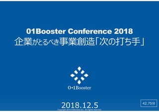 Copyright 2018 01Booster Inc. All rights reserved.
01Booster Conference 2018
企業がとるべき事業創造「次の打ち手」
2018.12.5 42.75分
 