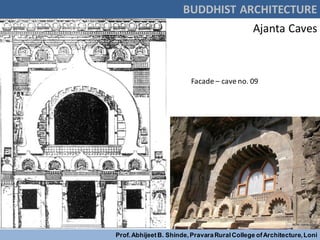BUDDHIST ARCHITECTURE
Prof.AbhijeetB. Shinde,PravaraRuralCollege ofArchitecture,Loni
Ajanta Caves
Facade – cave no. 09
 