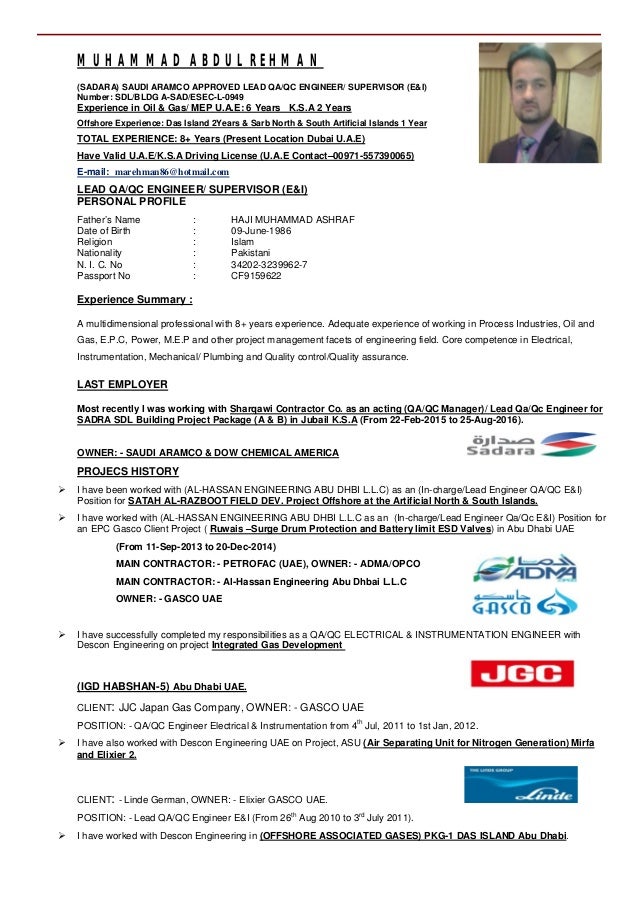 updated cv lead qaqc engineer acting qaqc manager qa qc manager resumes