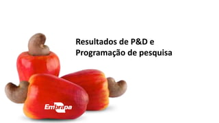 Resultados de P&D e
Programação de pesquisa
 