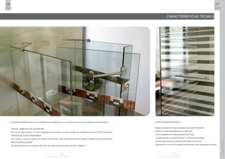 06 07
SPARTICSPARTIC
www.mamparaspartic.com
El sistema SPARTIC basa su funcionalidad en la integración en una única estructura de 3 elementos fundamentales:
CRISTAL TEMPLADO DE SEGURIDAD
De 8 mm en hojas móviles y 10 mm en hojas ﬁjas que le conﬁere una gran robustez con resistencia de más de 150 Kg. de presión.
TIRADOR DE ACERO INOXIDABLE
Que conﬁere un punto de apoyo, por primera vez dinámico, ﬁrme para la introducción, estancia y salida del espacio de ducha.
BRAZOS ARTICULADOS
Tecnológicamente muy complejos pero con un diseño estético sobrio, sencillo y elegante.
OTRAS CARACTERÍSTICAS
Brazos de sujeción de ﬁjos realizados en acero inoxidable.
Altura en ducha estandarizada de 1900 mm.
Cierre magnético de estanqueidad entre hojas.
Cogidas de ﬁjos a pared mediante “U” de acero inoxidable.
Ajustes para salvar los posibles desniveles de la pared.
Elevación de 3 mm en las partes móviles para evitar desgastes de juntas.
CARACTERÍSTICAS TÉCNICAS
 