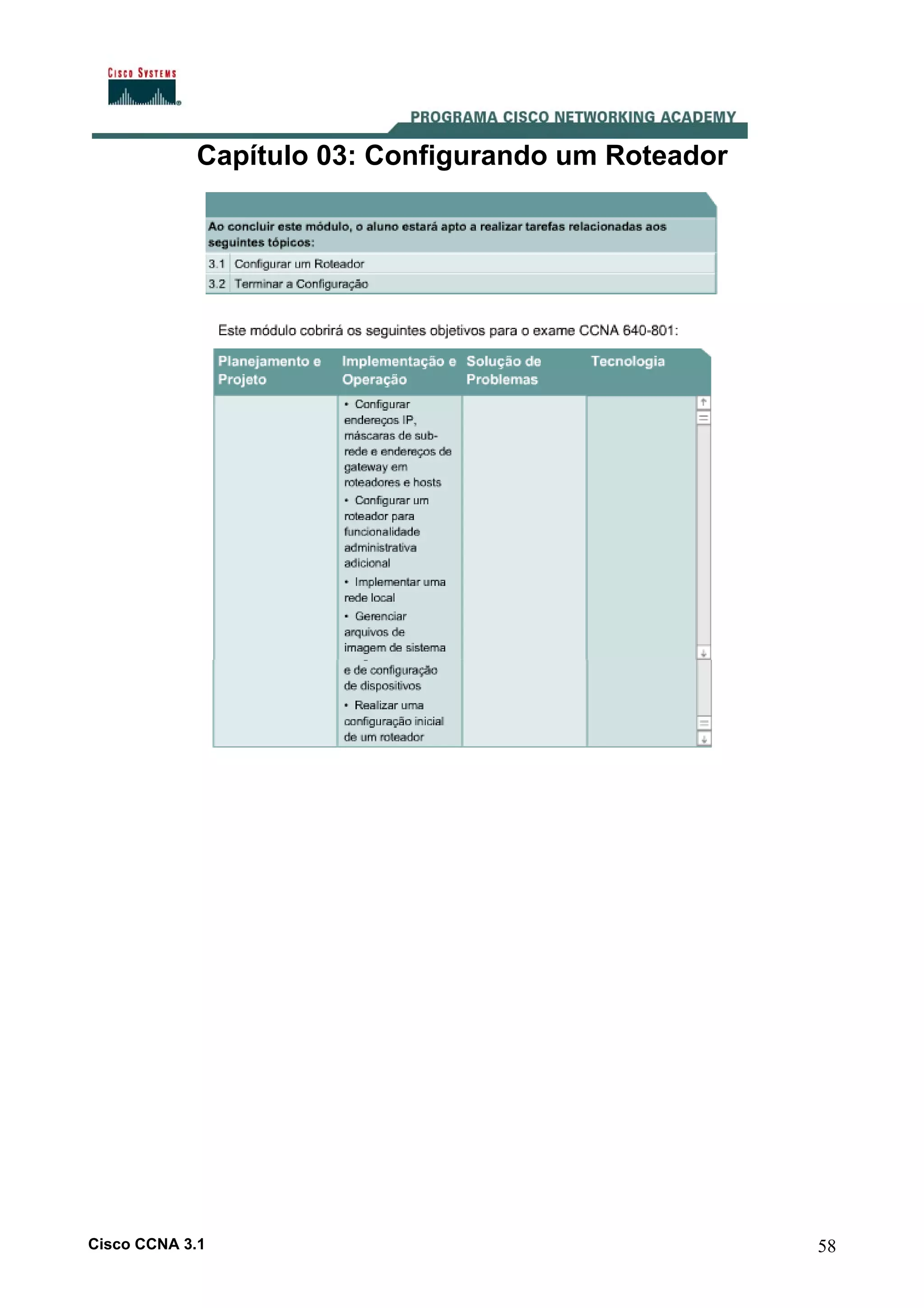 Capítulo 03: Configurando um Roteador

Cisco CCNA 3.1

58

 