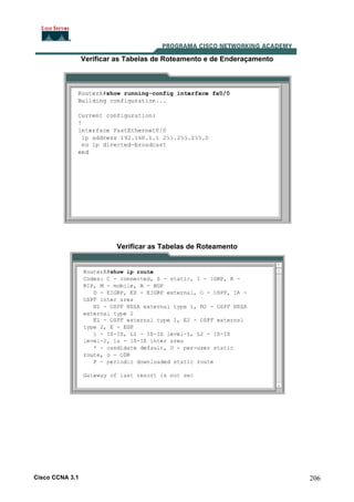 Verificar as Tabelas de Roteamento e de Enderaçamento

Verificar as Tabelas de Roteamento

Cisco CCNA 3.1

206

 