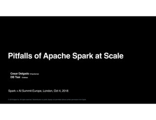 © 2018 Apple Inc. All rights reserved. Redistribution or public display not permitted without written permission from Apple.
Spark + AI Summit Europe, London, Oct 4, 2018
•
Pitfalls of Apache Spark at Scale
Cesar Delgado @hpcfarmer
DB Tsai @dbtsai
 