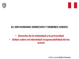 EL SER HUMANO: DERECHOS Y DEBERES (VIDEO)
• Derecho de la intimidad y la privacidad
• Deber sobre mi identidad (responsabilidad de los
actos)
 