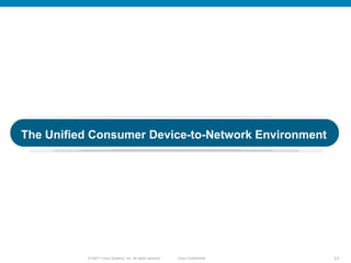 The Unified Consumer Device-to-Network Environment




          © 20011 Cisco Systems, Inc. All rights reserved.   Cisco Confidential   17
 