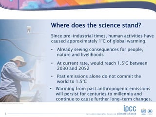 Where does the science stand?
Since pre-industrial times, human activities have
caused approximately 1°C of global warming...