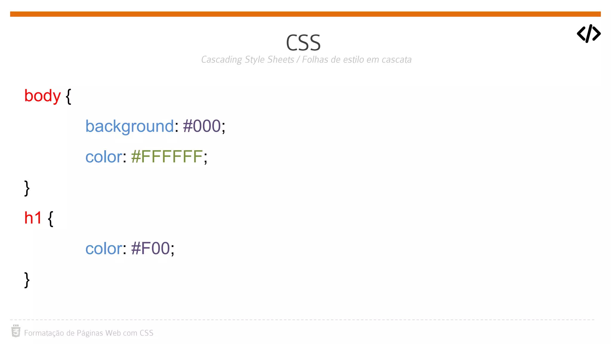 body {
background: #000;
color: #FFFFFF;
}
h1 {
color: #F00;
}
 