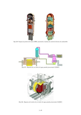Fig I.26- Vasijas de presión del reactor BWR, mostrando el sistema de control de barras de combustible




               Fig I.27.- Esquema de un reactor de agua pesada presurizada (CANDU)




         Fig I.28.- Esquema del núcleo de un reactor de agua pesada presurizada (CANDU)




                                               I.-26
 