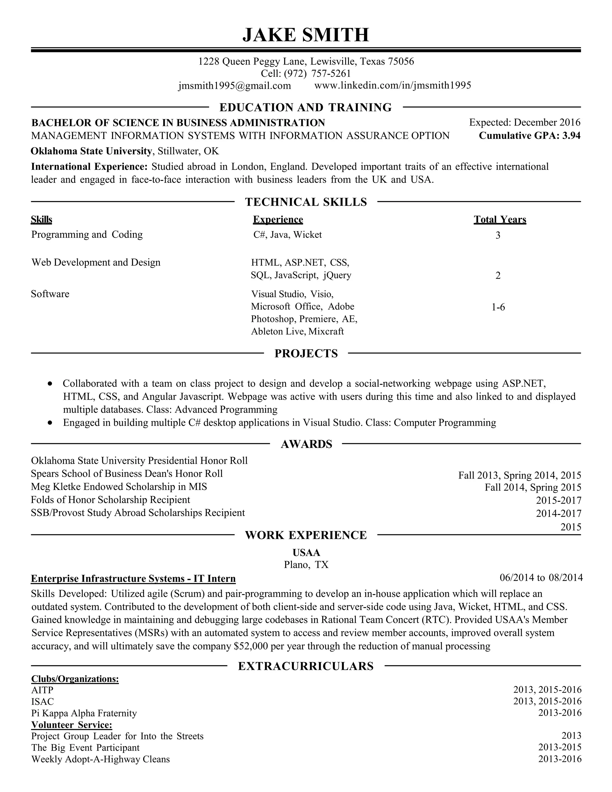 Jake Smith Resume senior PDF - Jake Smith Resume Senior 1 2048 