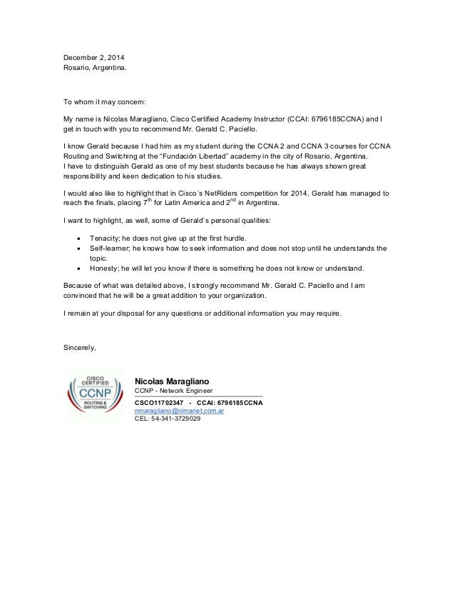 Letter of merit N Maragliano English