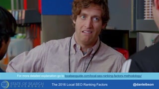 The 2016 Local SEO Ranking Factors @danleibson
For more detailed explanation go to localseoguide.com/local-seo-ranking-factors-methodology/
 