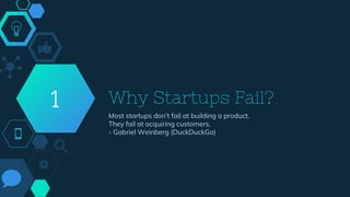 Why Startups Fail?
Most startups don’t fail at building a product.
They fail at acquiring customers.
- Gabriel Weinberg (DuckDuckGo)
1
 