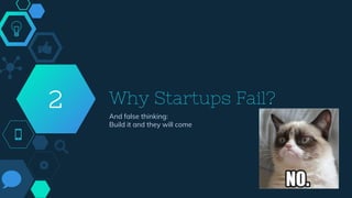 Why Startups Fail?
And false thinking:
Build it and they will come
2
 