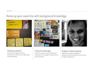 synthesis


Ramp up your expertise with background knowledge.




 Industry experts                           Cultural lan...