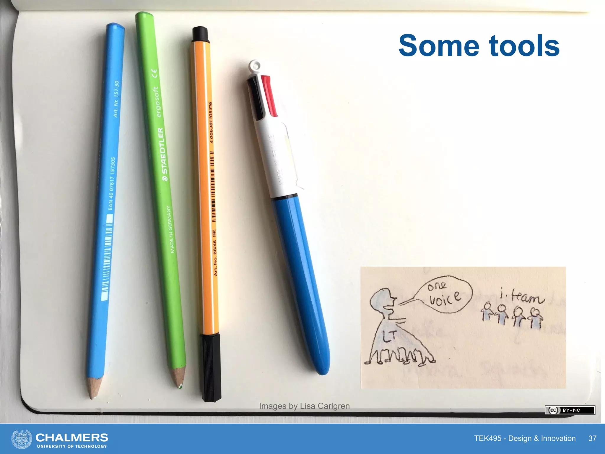 TEK495 - Design & Innovation 37
Some tools
Images by Lisa Carlgren
 