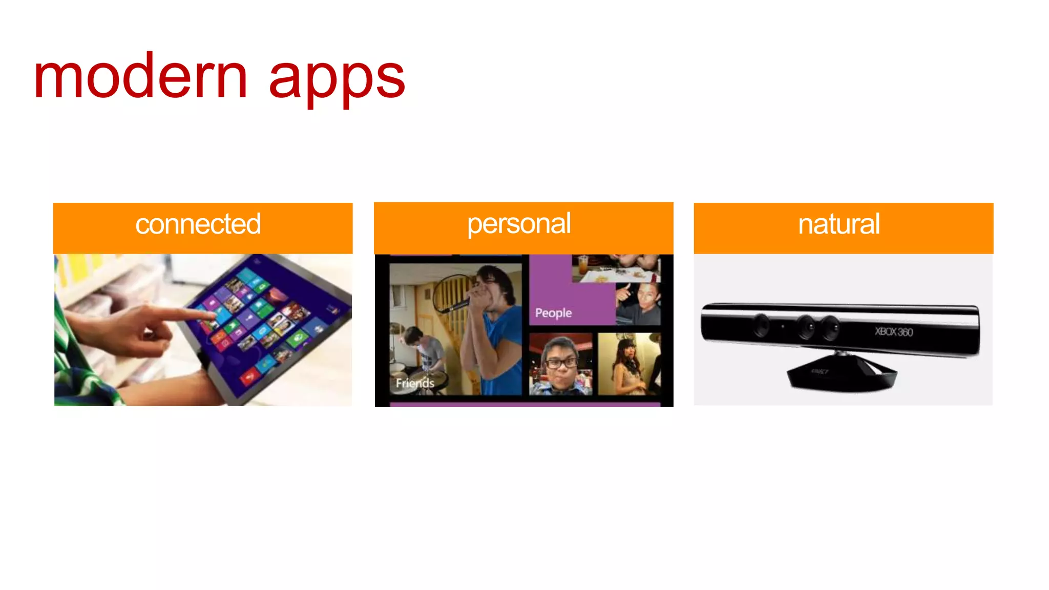 modern apps

   connected   personal   natural
 