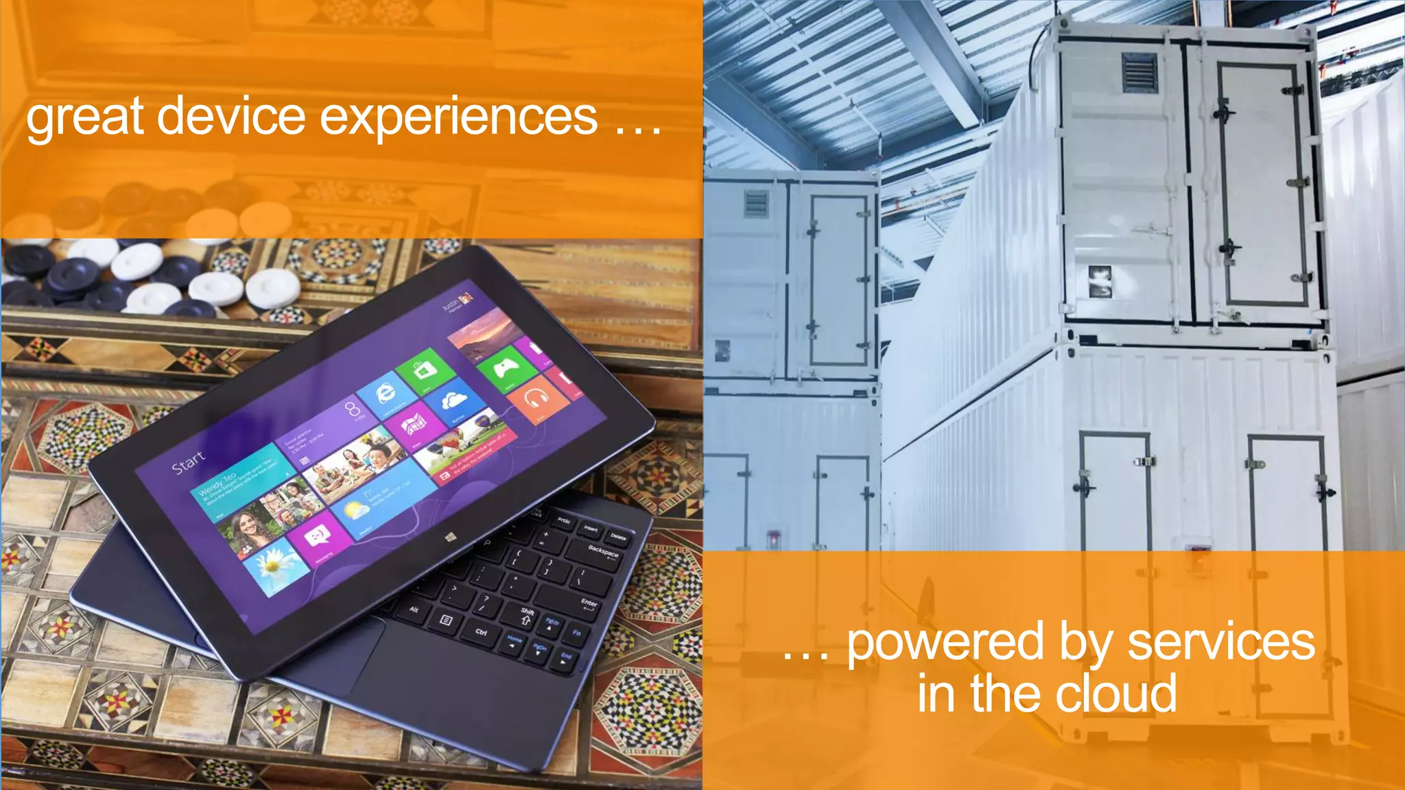 great device experiences …




                             … powered by services
                                 in the cloud
 