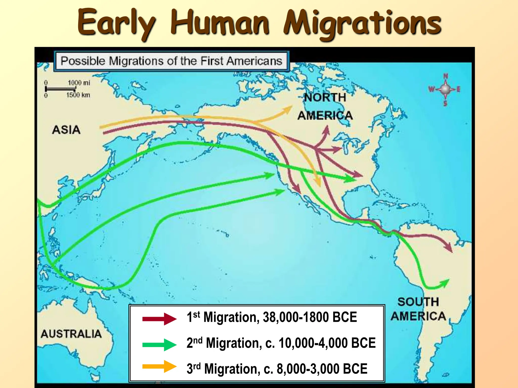 Early Human Migrations
1st Migration, 38,000-1800 BCE
2nd Migration, c. 10,000-4,000 BCE
3rd Migration, c. 8,000-3,000 BCE
 