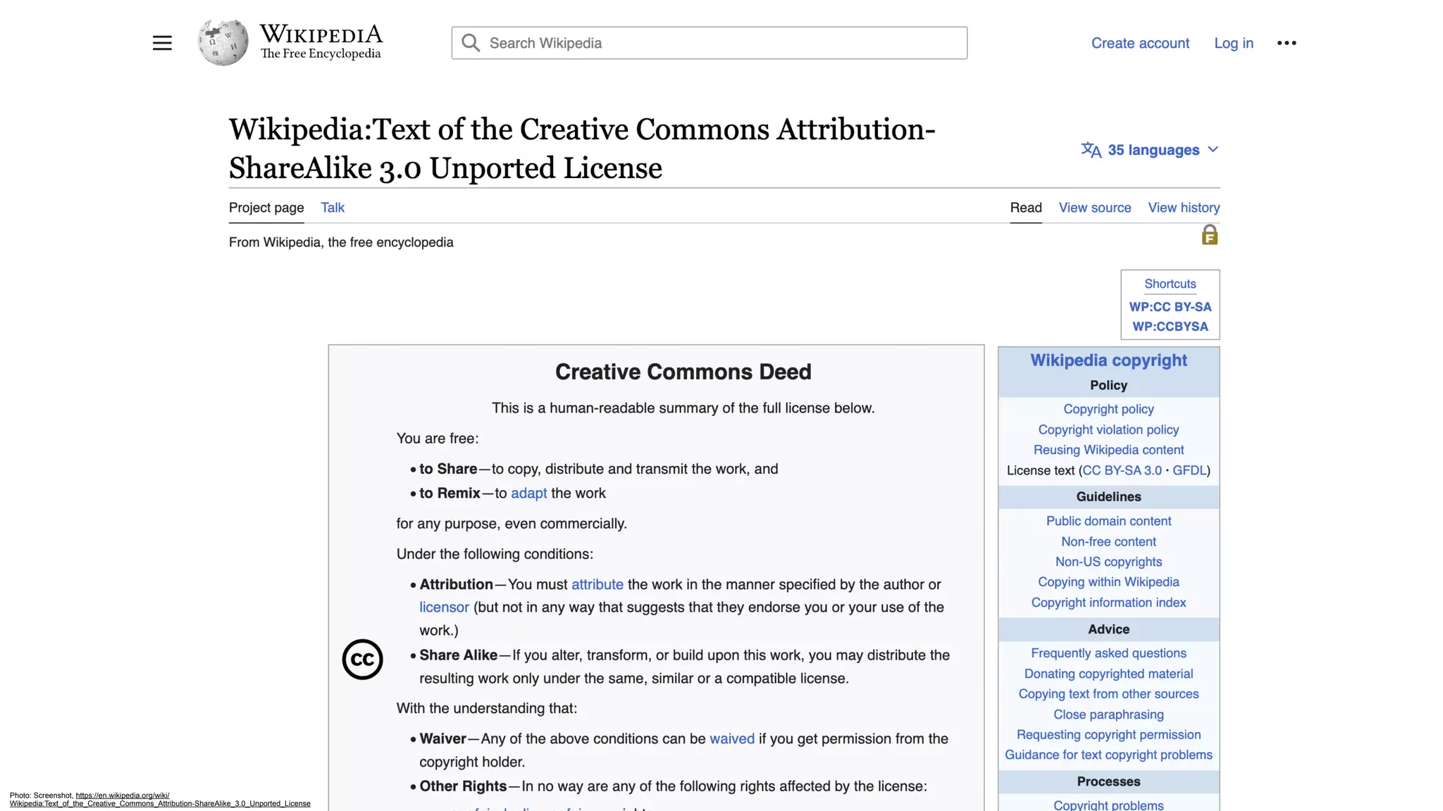 Photo: Screenshot, https://en.wikipedia.org/wiki/
Wikipedia:Text_of_the_Creative_Commons_Attribution-ShareAlike_3.0_Unported_License
 