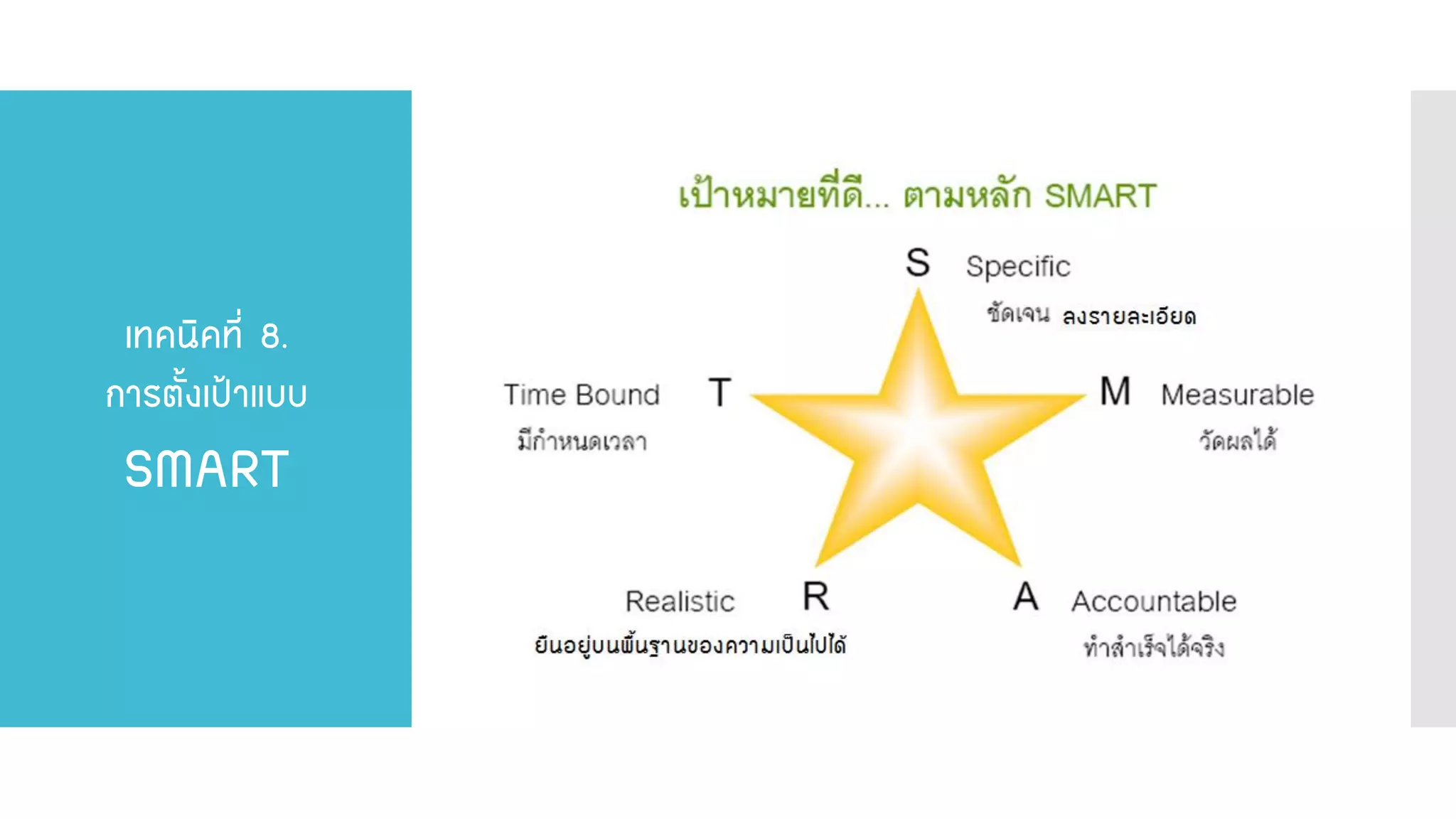 เทคนิคที่ 8. การตั้งเป้าแบบ SMART  