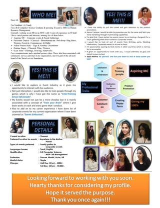 Chennai Female EmCee Nandhini Portfolio - One Page Profile