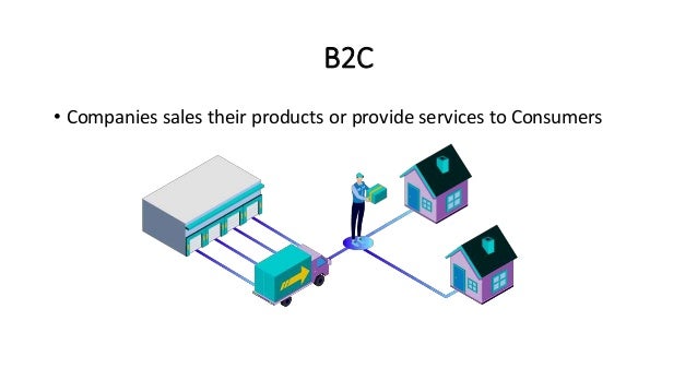B2C
• Companies sales their products or provide services to Consumers
 