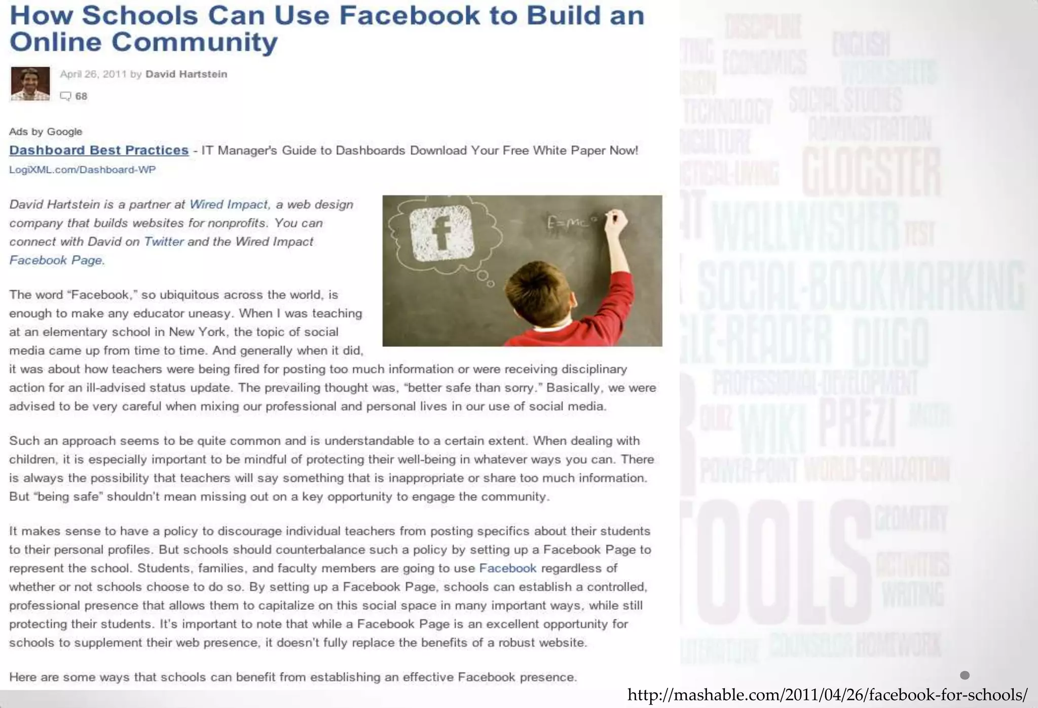 http://mashable.com/2011/04/26/facebook-for-schools/
 