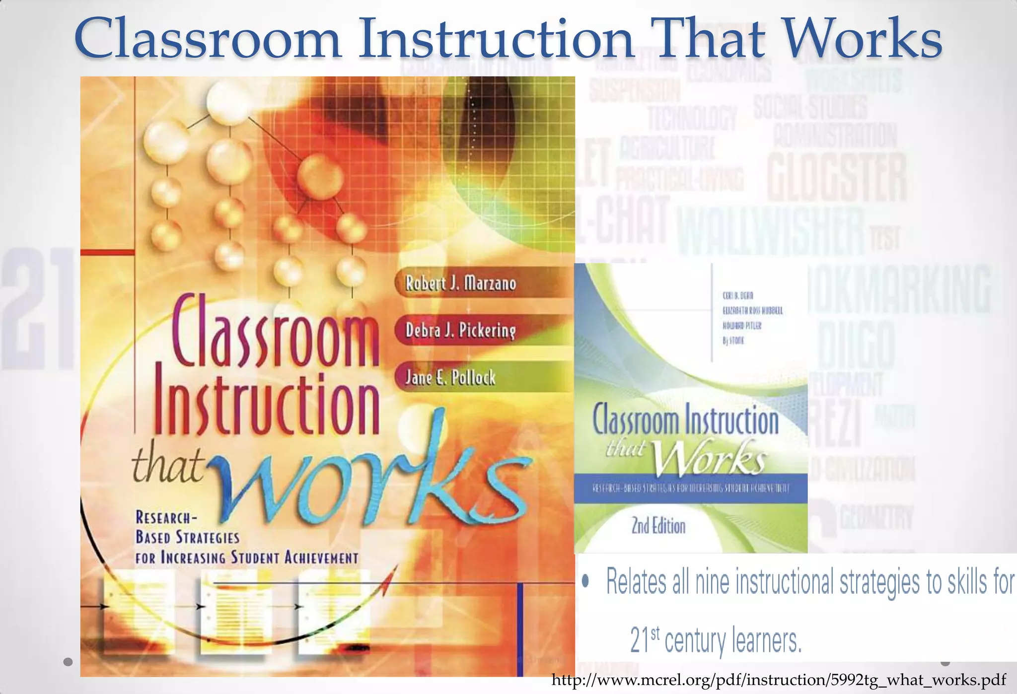 Classroom Instruction That Works




                 http://www.mcrel.org/pdf/instruction/5992tg_what_works.pdf
 