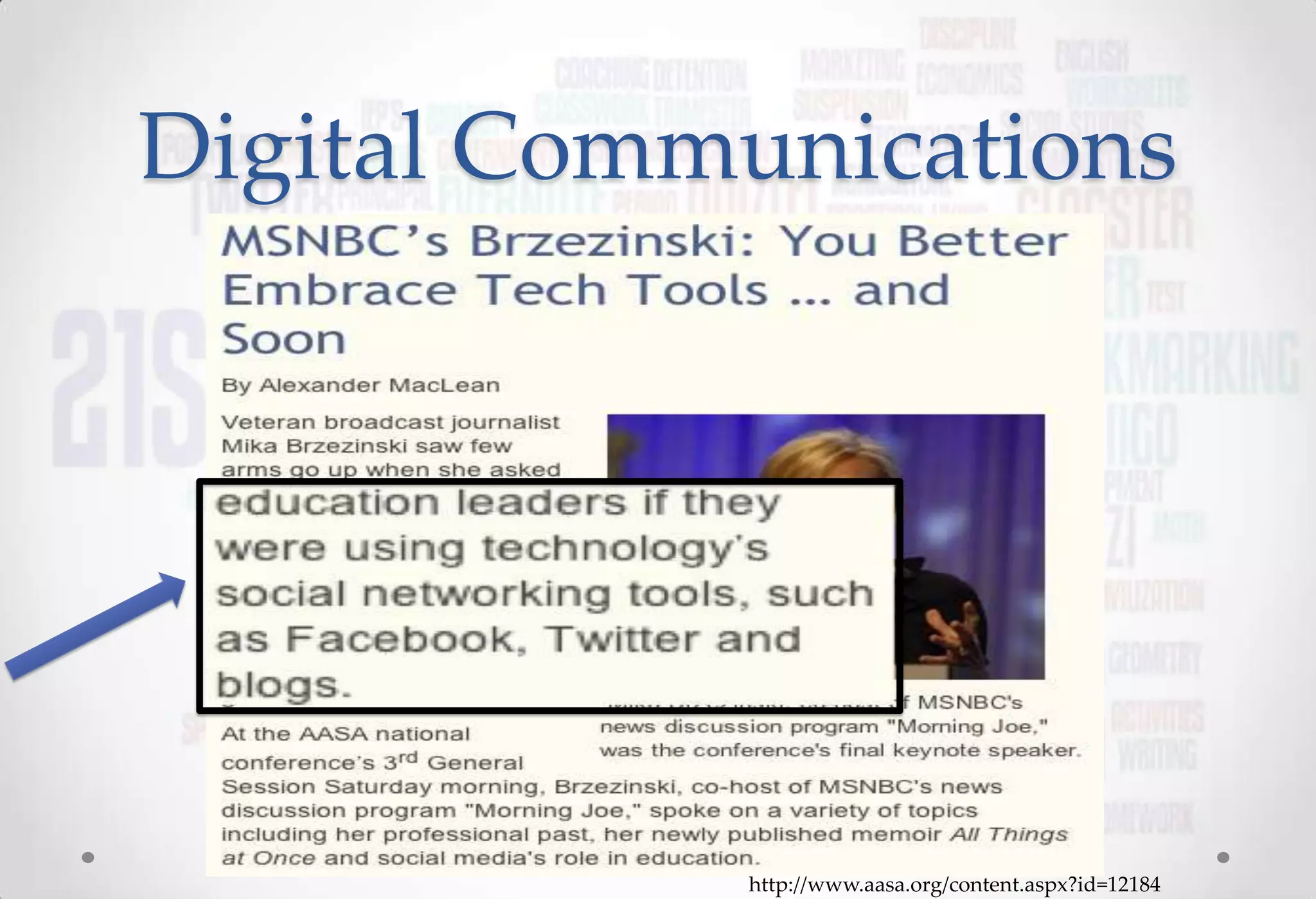 Digital Communications




            http://www.aasa.org/content.aspx?id=12184
 