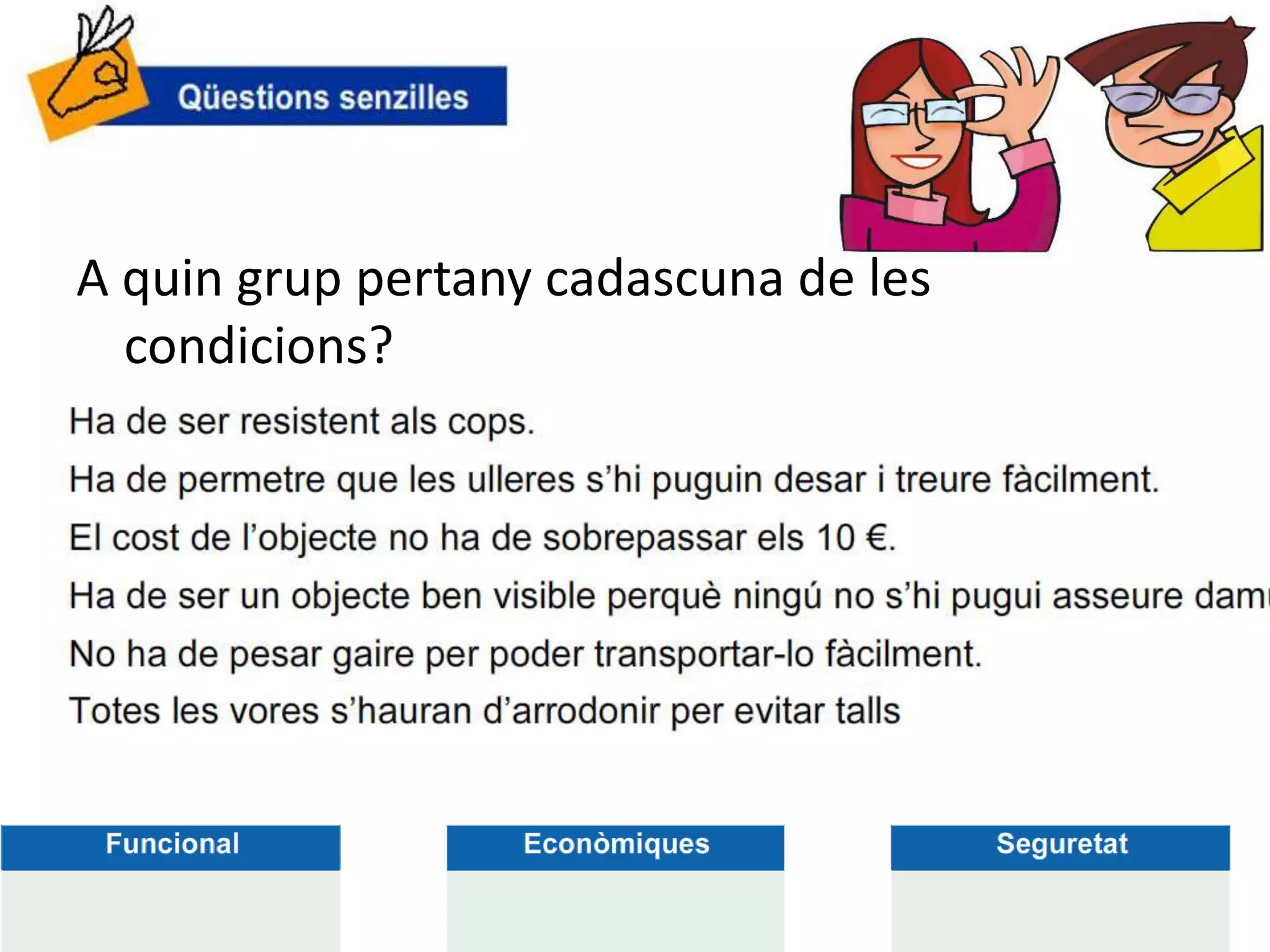 A quin grup pertany cadascuna de les 
condicions? 
 