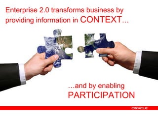 Enterprise 2.0 transforms business by providing information in  CONTEXT … … and by enabling  PARTICIPATION 