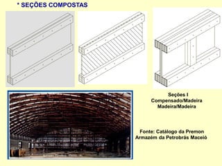 * SEÇÕES COMPOSTAS
Seções I
Compensado/Madeira
Madeira/Madeira
Fonte: Catálogo da Premon
Armazém da Petrobrás Maceió
 