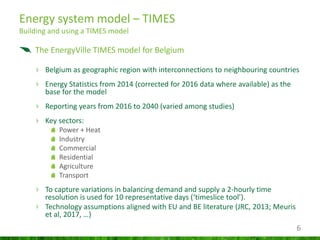 6
Energy system model – TIMES
Building and using a TIMES model
The EnergyVille TIMES model for Belgium
Belgium as geograph...