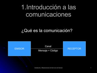 1.Introducción a las comunicaciones ¿Qué es la comunicación? EMISOR RECEPTOR Canal Mensaje + Código 