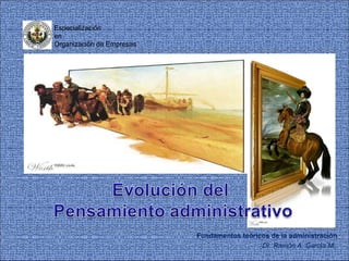 Especialización
en
Organización de Empresas

Fundamentos teóricos de la administración
Dr. Ramón A. García M.

 