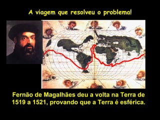 A viagem que resolveu o problema!




Fernão de Magalhães deu a volta na Terra de
1519 a 1521, provando que a Terra é esférica.
                  Profa. Lilian Larroca
 