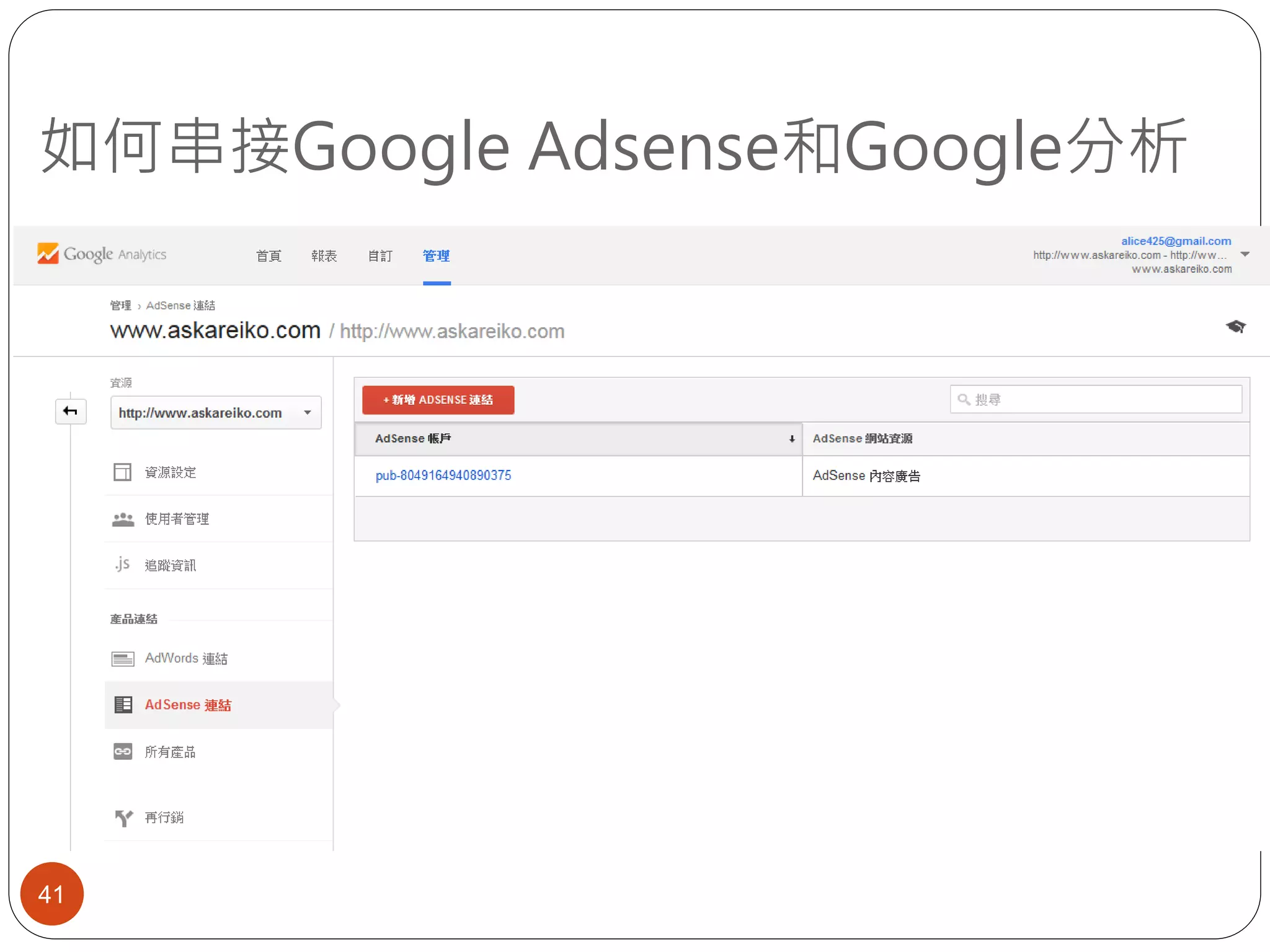 如何串接Google Adsense和Google分析
41
 