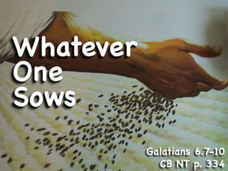 Whatever
One
Sows
           Galatians 6.7-10
             CB NT p. 334
 