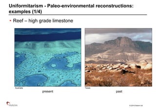 © 2014 Holcim Ltd
• Reef – high grade limestone
Uniformitarism - Paleo-environmental reconstructions:
examples (1/4)
present past
TexasAustralia
 