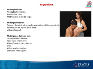 Desenvolvimento do bebê durante a gravidez Curso de Gestantes De 8 a 20 semanas• Órgãos vitais formados e aparência humana definida: feições, nariz, ouvidos, genitais e dedos, inclusive impressões digitais.• Todos os sistemas funcionando; nervos e músculos sincronizados.• Bebê passa a ser conhecido como feto.• Aparecimento do lanugo, cabelos, sobrancelhas, cílios e das unhas.• Placenta e cordão umbilical em plena atividade de nutrição e excreção.• Peso aproximado de 250 gramas e metade do comprimento ao nascer (ao redor de 25 centímetros).