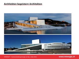 www.minergie.ch
Architekten begeistern Architekten 
MINERGIE® – Fachveranstaltung Energie am Bau | März 2015
 