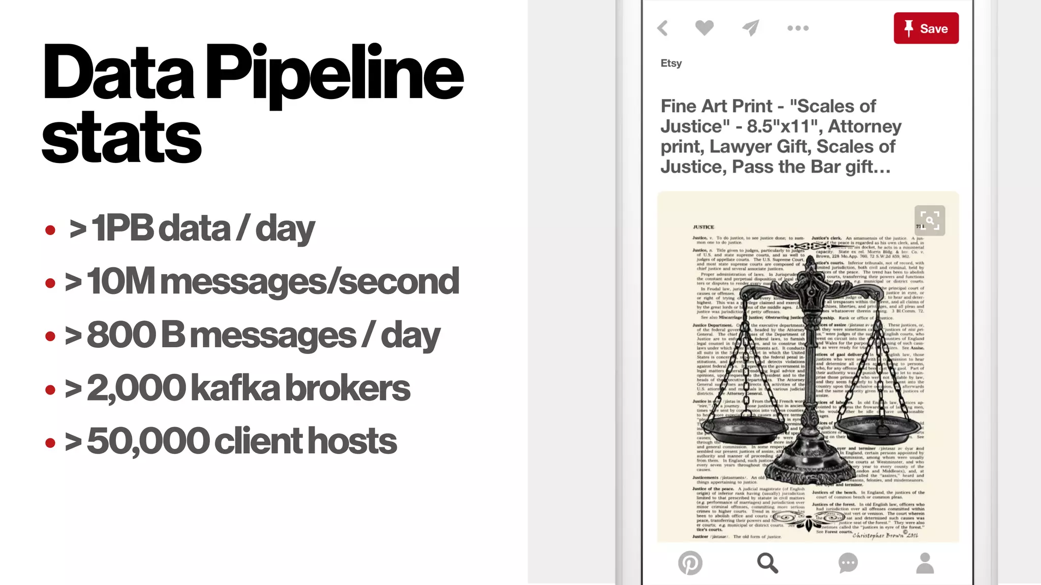 DataPipeline
stats
• >1PBdata/day
• >10Mmessages/second
• >800Bmessages/day
• >2,000kafkabrokers
• >50,000clienthosts
 
