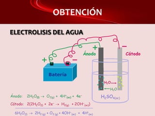 OBTENCIÓN
ELECTROLISIS DEL AGUA
 