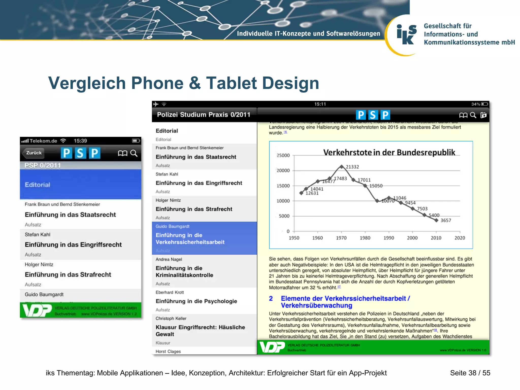 Seite 38 / 55iks Thementag: Mobile Applikationen – Idee, Konzeption, Architektur: Erfolgreicher Start für ein App-Projekt
Vergleich Phone & Tablet Design
 