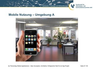 Seite 27 / 55iks Thementag: Mobile Applikationen – Idee, Konzeption, Architektur: Erfolgreicher Start für ein App-Projekt
Mobile Nutzung – Umgebung A
 