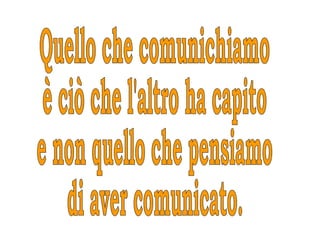 Quello che comunichiamo è ciò che l'altro ha capito e non quello che pensiamo di aver comunicato. 