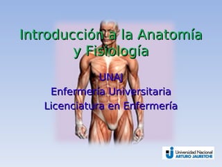 Introducción a la Anatomía
y Fisiología
UNAJ
Enfermería Universitaria
Licenciatura en Enfermería

 